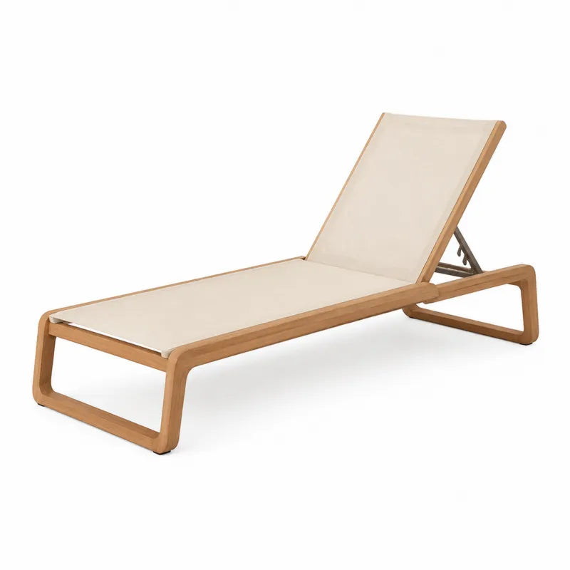 Leżak ogrodowy z drewna teak i aluminium, beżowy