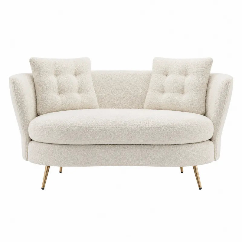 Sofa dwuosobowa jasnobeżowa boucle z nogami stalowymi 150x85x75 cm