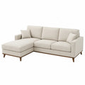 Narożna sofa z tkaniny beżowej z drewnianymi elementami 250cm