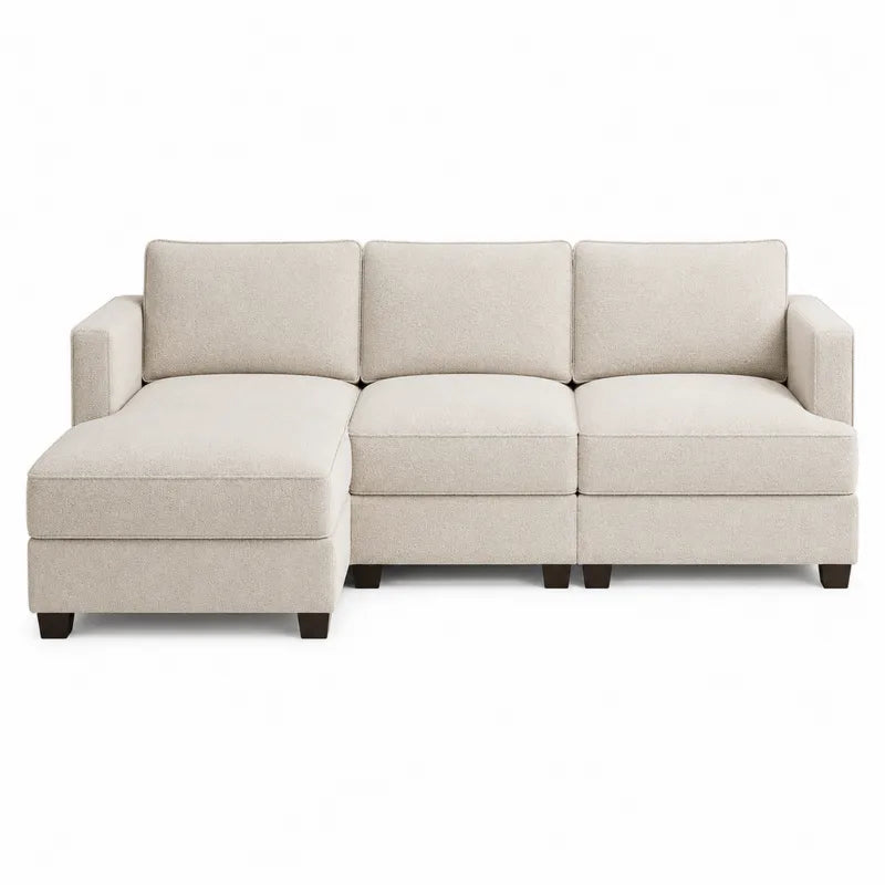Sofa narożna beżowa tkanina poliestrowa 300cm x 200cm