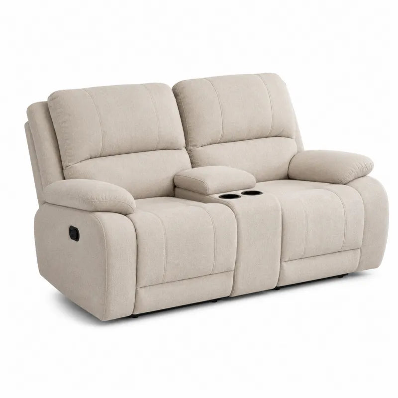 Sofa dwuosobowa rozkładana z uchwytami na kubki beżowa 150 cm