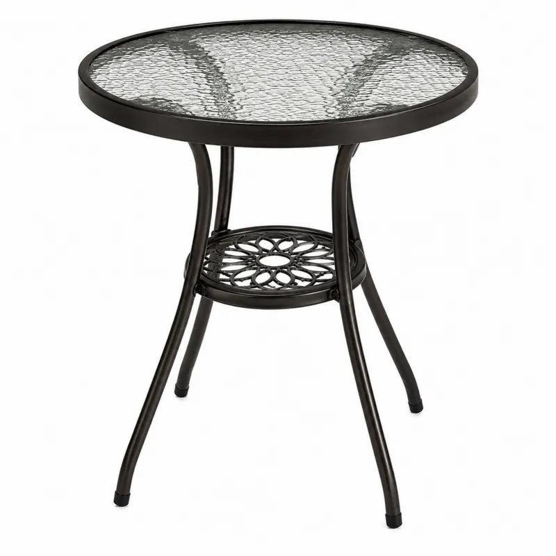 Okrągły stół metalowy z grubym szkłem hartowanym 70 cm czarny