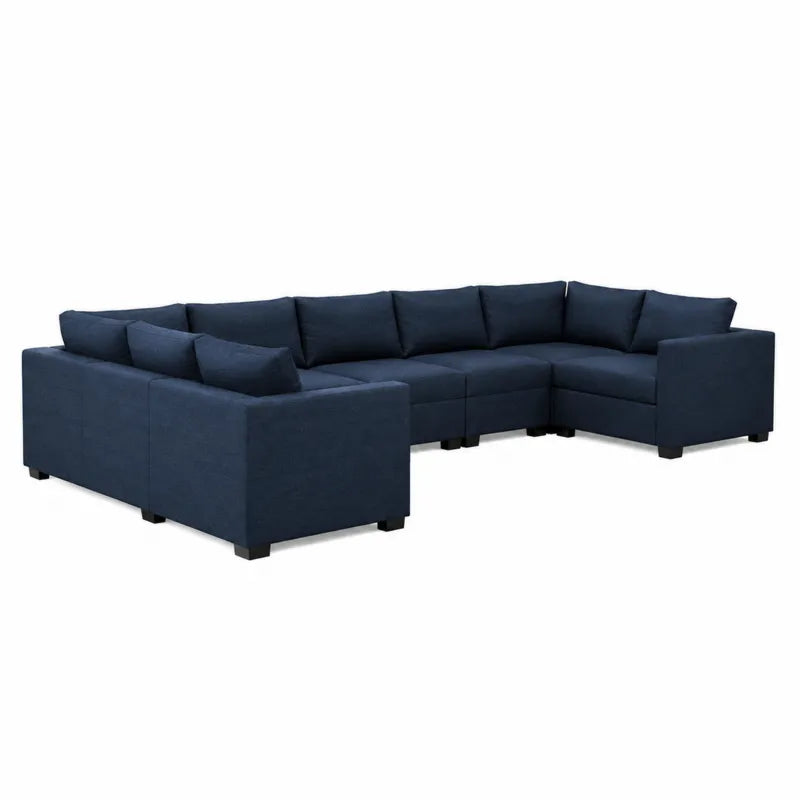 Modułowa sofa narożna z ciemnoniebieskiego poliestru