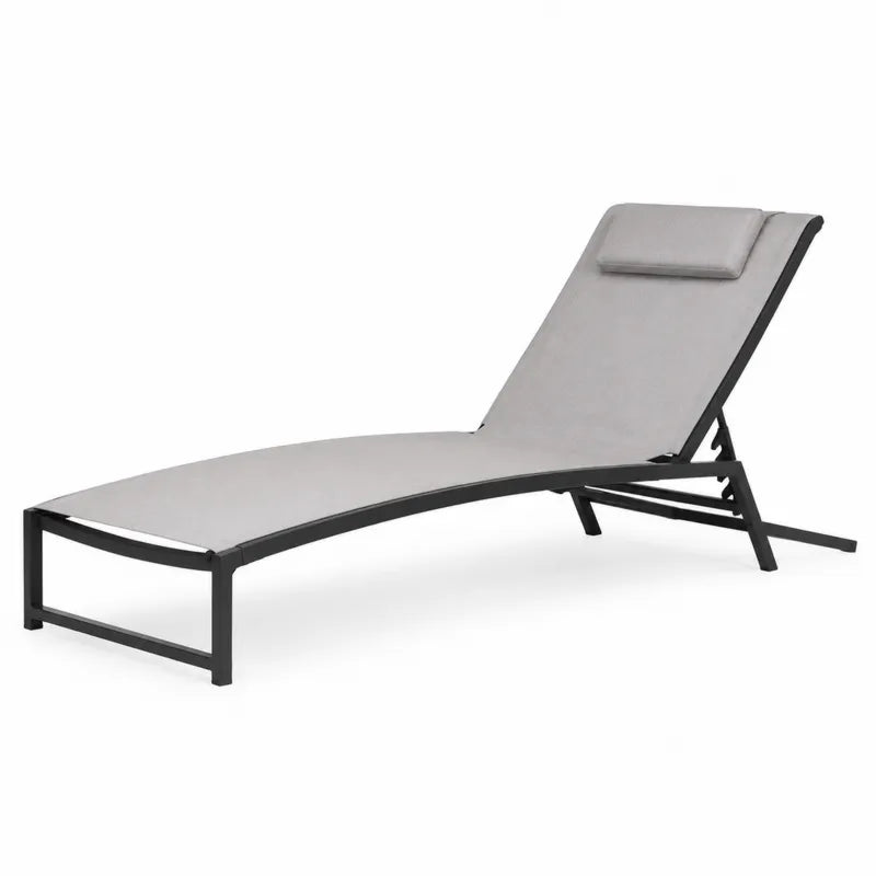 Leżak ogrodowy z aluminium i tkaniny tekstylnej szary z poduszką 195x65 cm