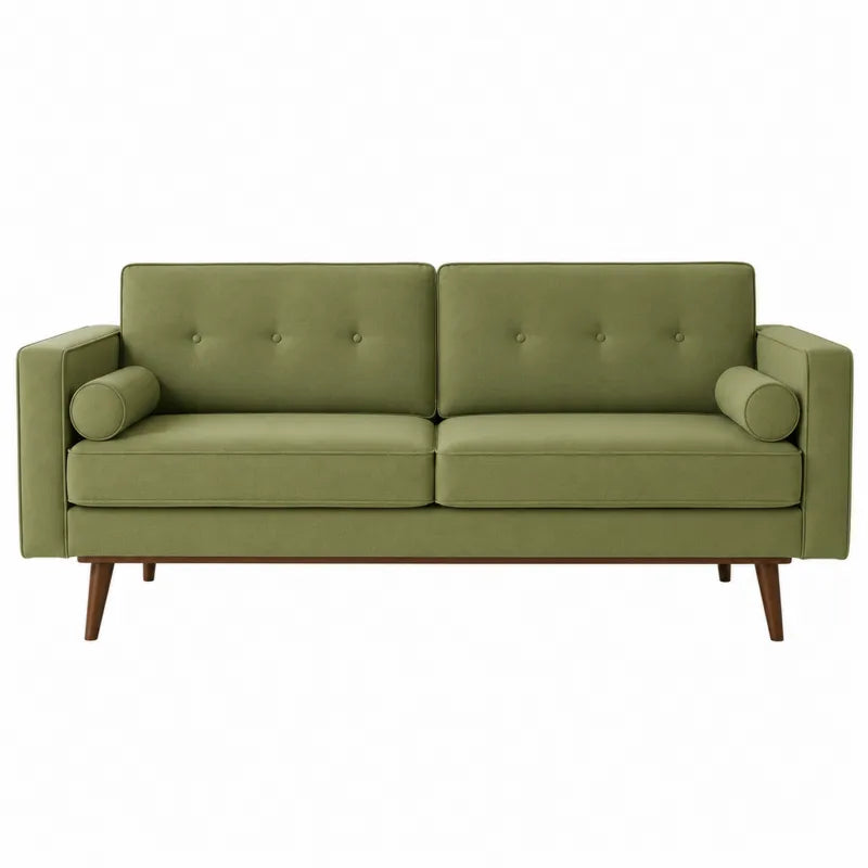 Sofa dwuosobowa zielona poliestrowa drewno 175 cm