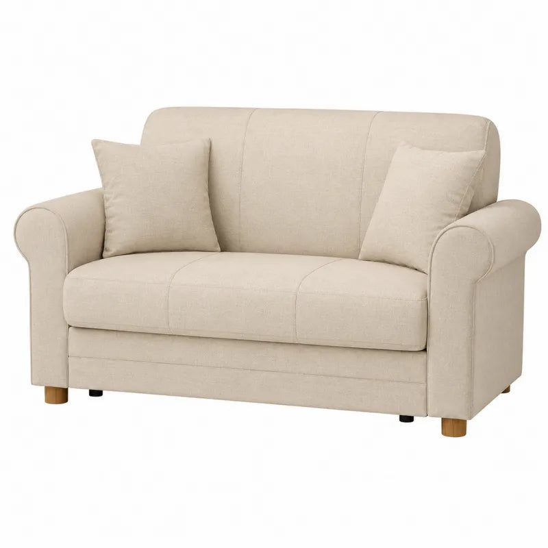 Sofa dwuosobowa beżowa poliester 150 cm